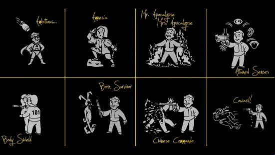 eight of the new perks and their icons, added with the Ultimate Perk Pack, one of the best Fallout 3 mods.