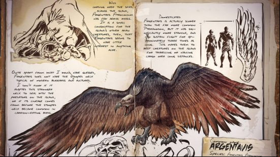 One of the best Ark dinos is the Argentavis, as shown in this journal.