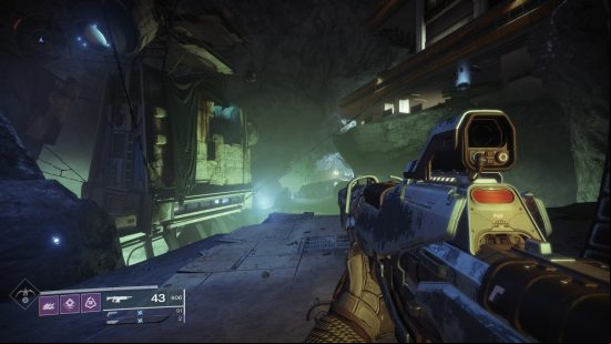 Destiny 2 Deathbringer: the player holds an assault rifle in first person perspective