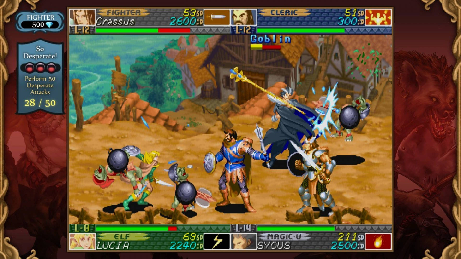 A party are fighting against goblins in a small village in Dungeons & Dragons Chronicles of Mystara, one of the best DnD games.