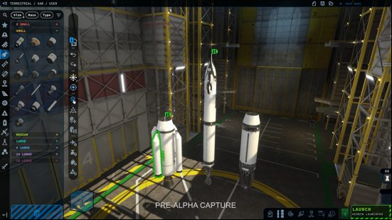 Kerbal Space Program 2 release date - constructing a space ship in the hangar.