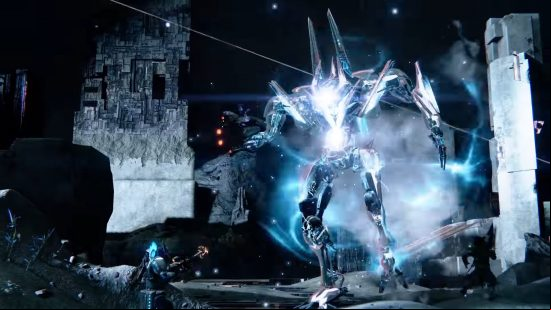 Destiny 2 Vault of Glass walkthrough: a bttle with a large, crystalline robot