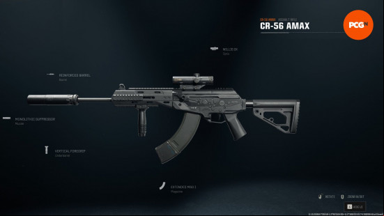 Best Warzone AMAX loadout: a long assault rifle on a black background.