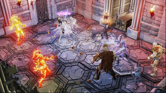 Best PC board games - mercenaries are fighting against skeletons in Gloomhaven.