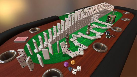 Best PC board games - a big stack of dominoes in Tabletop Simulator.
