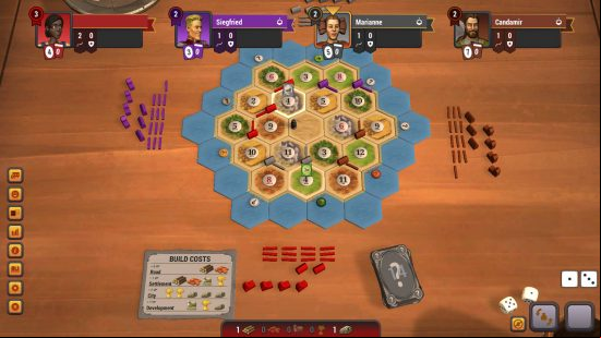 Best online board games - the map of Catan Universe, showing players on an island competing for territory.