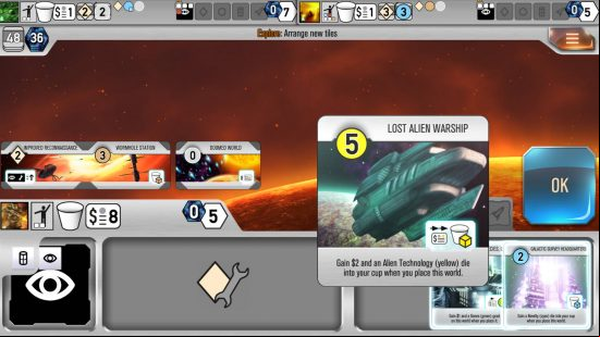 Best online board games - a view of the board in Roll for the Galaxy.