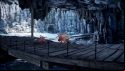 Two monsters crossing a bridge in a frozen cave in the Molten Depths expedition of Outriders New Horizon.