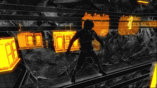 Best Christmas levels - Sam Fisher is walking along the side of a train in Splinter Cell: Blacklist.