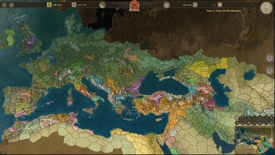 Games like Total War: The campaign map in Field of Glory: Empires displaying the world map.