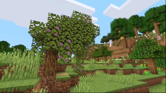 How to find Minecraft lush caves: The azalea trees lead to Lush Caves below, and can be recognised by the distinctive lilac flowers on their leaves.