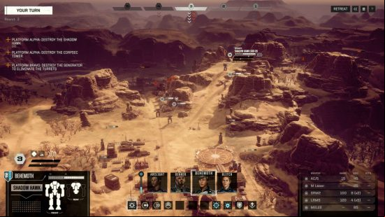 Best turn-based strategy games - mechs are walking through the desert in Battletech.