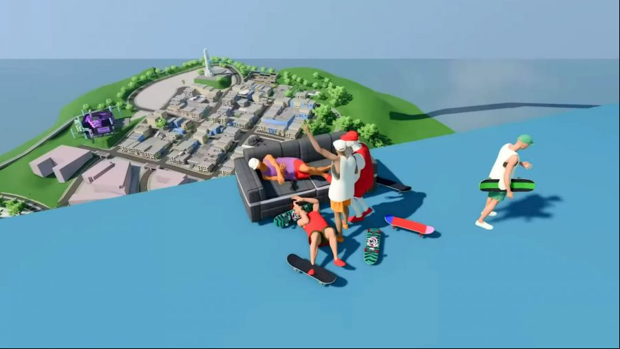 Skate 4 release date and gameplay speculation: a view of the Skate 4 setting from a grey box highrise