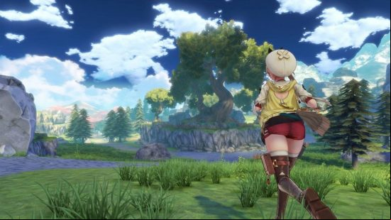 Games like Stardew Valley - Atelier Ryza: The female protagonist runs through a colourful, anime landscape