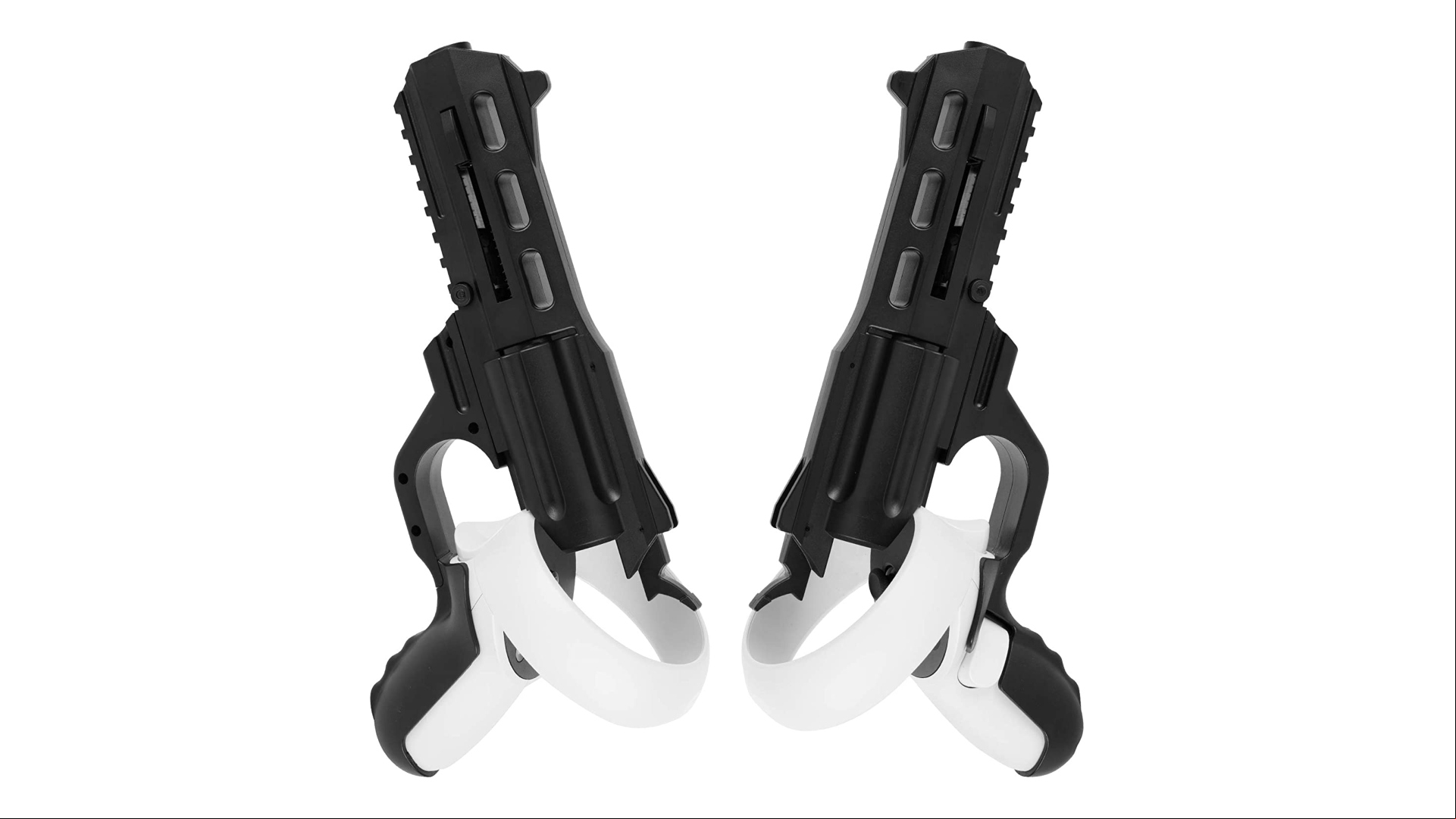 Oculus Quest 2 accessories: VR Guns, two of them, on a white background.