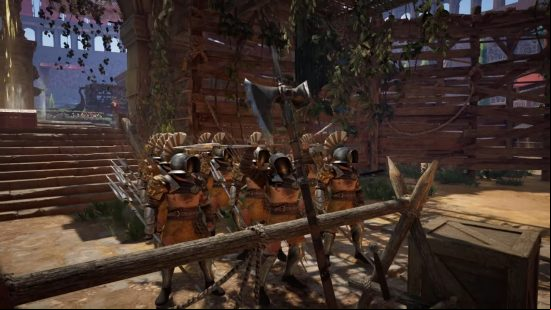 Best free PC games: Conqueror's Blade. Image shows a row of warriors preparing or battle.