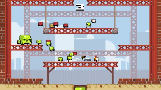 Best free PC games: Super Crate Box. Image shows small creatures running around on red girders, all rendered in a pixelated art style.