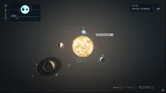 A shot of the Alpah Centarui system, home to a handful of the many Starfield planets
