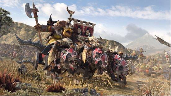 Best grand strategy games: Total War: Warhammer 2. Image shows orcs riding along on giant wolves.