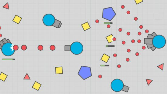 Best io games: A blue tank firing several missiles at multiple enemies in Diep.io