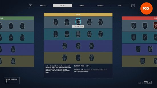 The Starfield persuasion skill can be seen in the social skill tree,