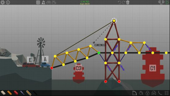 A series of triangles make for a hopefully sturdy bridge in Poly Bridge, one of the best building games on PC