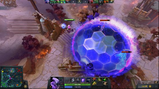 Best multiplayer games - Faceless Void in Dota 2 is trapping Tidehunter and Lion in his Chronosphere ability, and freezing them in place.