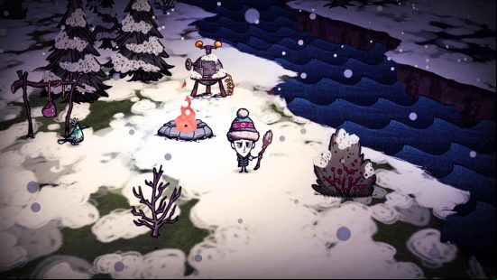 Best sandbox games - Don't Starve: A small hand-drawn character stands in a snowy biome