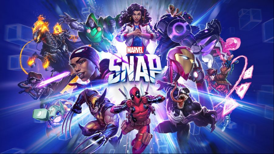 The Marvel Snap logo surrounded by superheroes