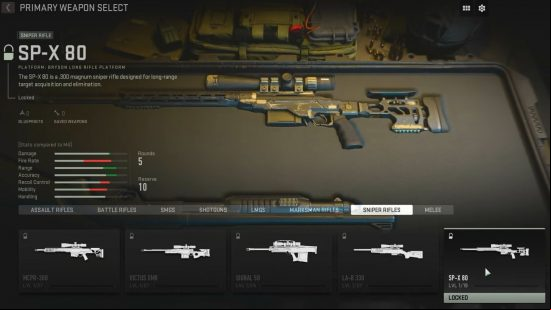 Best Modern Warfare 2 sniper rifles: the SP-X 80 rifle sits in a cushioned gun case