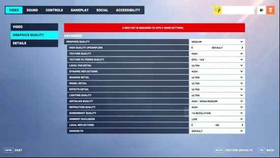 The Overwatch 2 advanced graphics settings menu