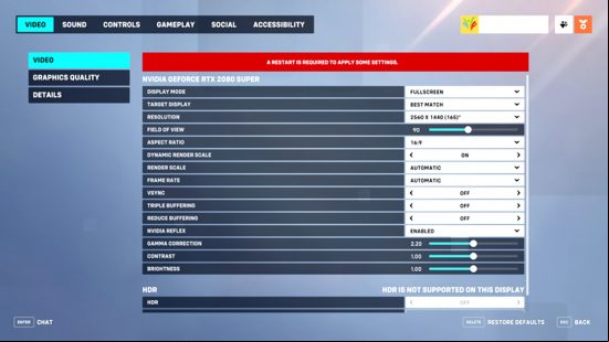 The Overwatch 2 video settings screen