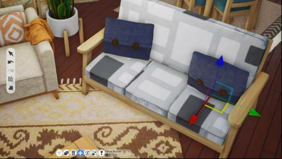 The Sims 5 mods: carefully placing a throw pillow in Project Rene