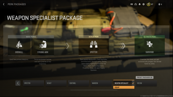 Warzone 2 perk packages: the Weapon Specialist perk package in Warzone