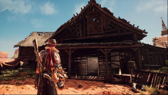 Evil West unique chests locations - Jesse is standing outside of a dilapidated house.