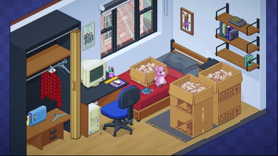 Best life games - Unpacking: A one bed room with a desk and a wardrobe