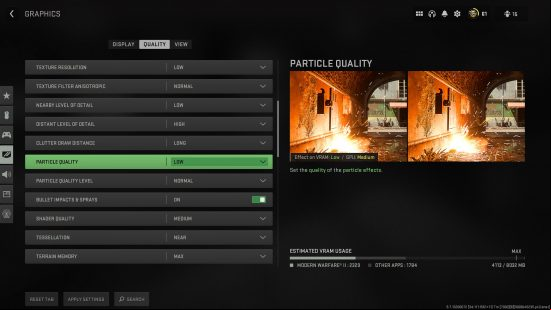 Best Warzone 2 settings: a menu of graphics settings in Warzone 2