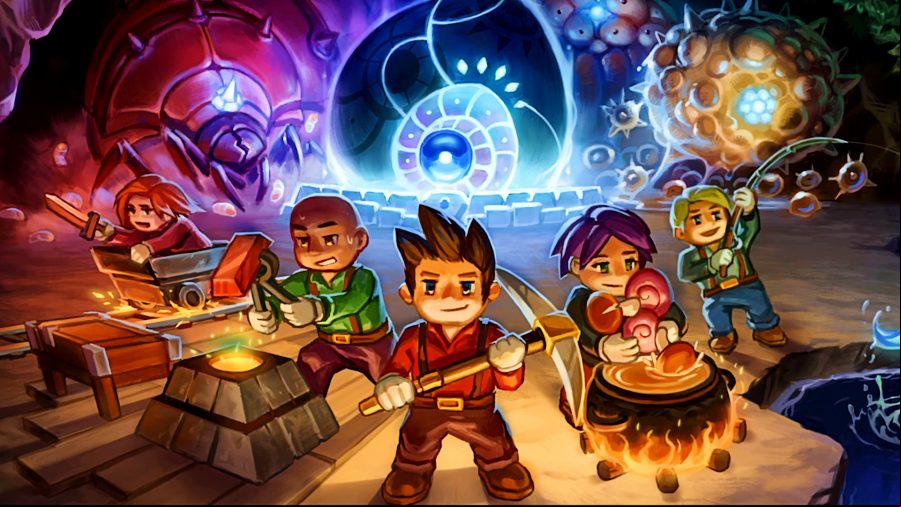 Core Keeper - five characters mining, crafting, fishing, and harvesting