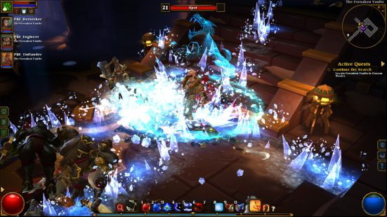 Games like Diablo Torchlight 2: A hectic battle in Torchlight 2 between a band of heroes and an enemy called Spot, encountered in one of the ARPGs many dungeons.