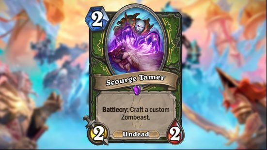 Hearthstone card reveal - meet Scourge Tamer: A Hearthstone Scourge Tamer card on a colourful blue background