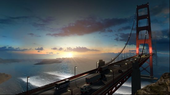 Best truck games: trucks drive over the golden gate bridge at sunset