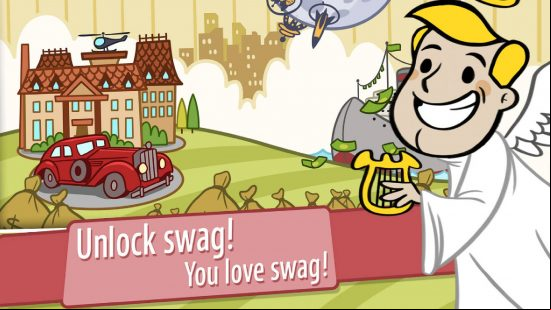 Best clicker games: A cartoon angel encourages you to play AdVenture Capitalist to unlock "swag"