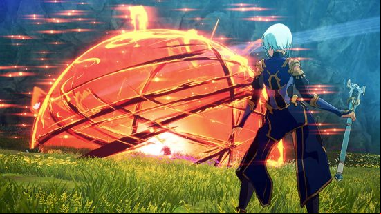 Blue Protocol classes: A spellcaster forms a magical shield in the distance