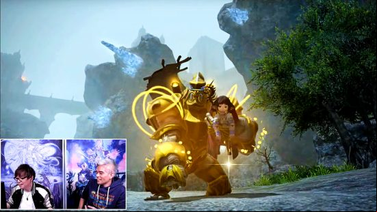 FFXIV Live Letter 75 - a Lallafel being held by a giant creature resembling a gorilla in a golden space suit, coins flying from its jetpack
