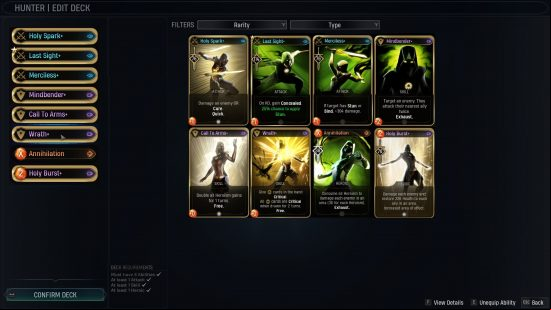 Best Midnight Suns Hunter build: a page showing all of the best Hunter abilities