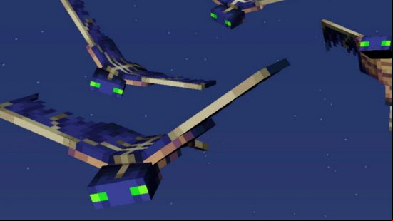 Minecraft mobs: Three phantoms fly in the night's sky