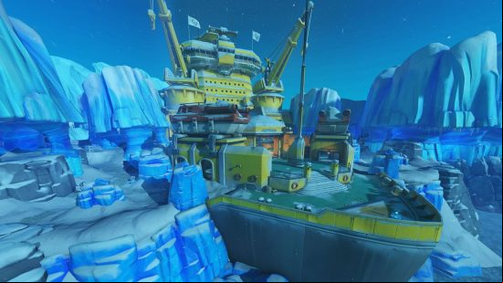 Overwatch 2 maps: An overview of the Antarctica Peninsula control map in the free PC game, featuring an icebreaker ship.