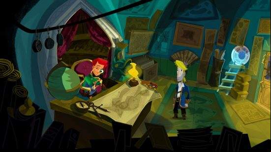 Guybrush and Boybrush sit around a campfire in Return to Monkey Island