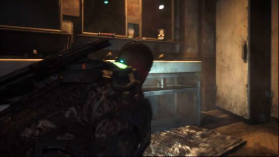 The Callisto Protocol weapons: The location of the assault rifle weapons schematic located on the bathroom sink in Midtown during the Colony chapter