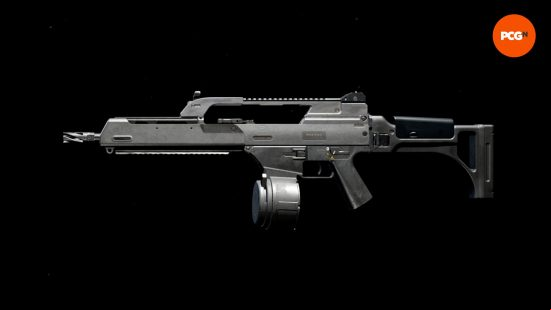 One of the best Warzone LMGs, The Holger 26 on a black background.